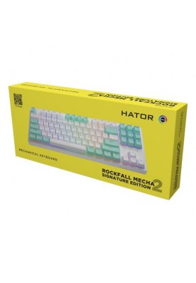 Клавіатура Hator Rockfall 2 Mecha, Signature Edition White/White/Mint, USB, механічна (перемикачі Aurum "Orange"), RGB підсвічування з індивідуальним налаштуванням кожної кнопки (HTK-521-WWM)