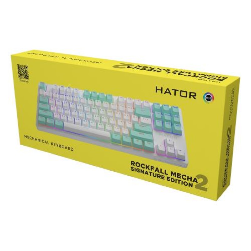 Клавіатура Hator Rockfall 2 Mecha, Signature Edition White/White/Mint, USB, механічна (перемикачі Aurum "Orange"), RGB підсвічування з індивідуальним налаштуванням кожної кнопки (HTK-521-WWM)