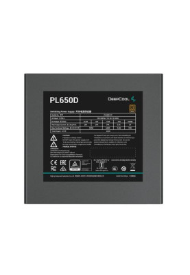 Блок живлення 650 Вт, Deepcool PL650D, Black, 80+ Bronze, Active PFC, 12 см HYB, 2xMolex / 6xSATA / 1x16-pin / 3x6+2-pin / 2x4+4-pin / 1x20+4-pin, захист OPP/OVP/SCP/OTP/OCP/UVP/SIP/NLO, ATX12V V3.0 (R-PL650D-FC0B-EU-V2))