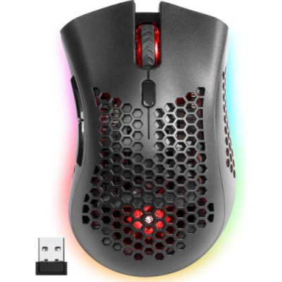 Миша бездротова Defender Warlock GM-709L, Black, USB 2.4GHz, оптична (сенсор PixArt 3212), 800-2400 dpi, 30 IPS, RGB підсвічування, 5 програмованих кнопок, акумулятор 400 mAh (52709)