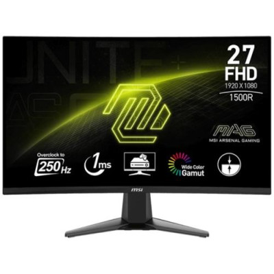 Монітор вигнутий 27" MSI MAG 27C6X, Black, VA, 1920x1080 (16:9), 1 мс, 250 Гц, 250 кд/м², 3000:1, 1500R, 178°/178°, 2xHDMI/DP, VESA 100x100 мм, Adaptive Sync, aRGB - 80%, DCI-P3 - 77%, sRGB - 99%