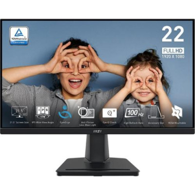 Монітор 21.5" MSI PRO MP225, Black, IPS, 1920x1080 (16:9), 1 мс, 100 Гц, 250 кд/м², 1300:1, 178°/178°, VGA/HDMI, VESA 100x100 мм, Adaptive Sync