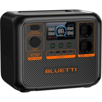 Зарядна станція BLUETTI PowerOak AC70P, Black, 1000 Вт / 864 Вт/год, чиста синусоїда, 2xType-C (100 Вт), 2xUSB (5В, 3А), 1 x бездротова зарядна панель, 2 x розетки змінного струму 230V, батарея LiFePO4