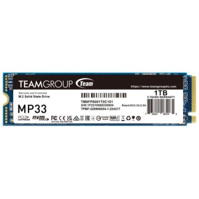Твердотільний накопичувач SSD 1Tb, Team MP33, PCI-E 3.0 x4, M.2 2280, 3D TLC, 1800/1500 МБ/с (TM8FP6001T0C101)