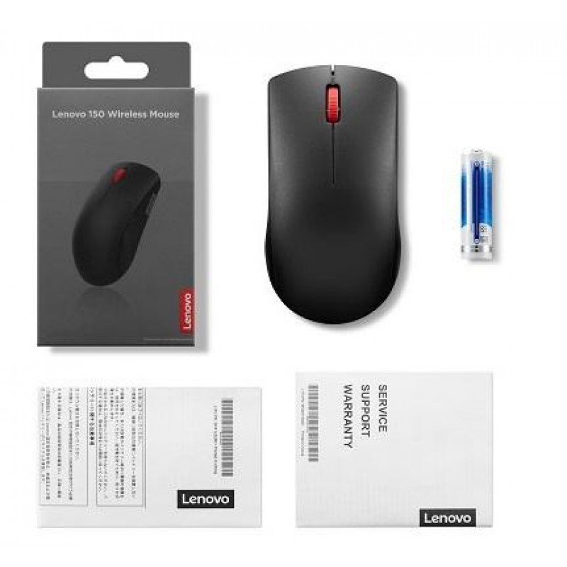 Миша бездротова Lenovo 150, Black, USB, оптична, 1000 dpi, 3 кнопки, 1xAA (GY51L52638)