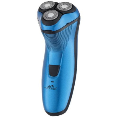 Електробритва Monte MT-5004 S, Blue, 3W, 3 плаваючі головки для гоління, роторна система гоління, сухе гоління, відкидний тример, живлення від мережі