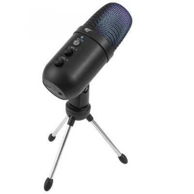 Мікрофон Havit HV-GK51, Black, 3.5 мм, RGB підсвічування, на підставці, 45 дБ, живлення через Type-C