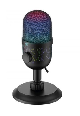 Мікрофон Havit HV-GK52, Black, 3.5 мм, RGB підсвічування, на підставці, 45 дБ, живлення через Type-C