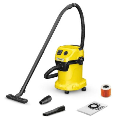 Пилосос Karcher WD 3 P V-17/4/20, 1000W, промисловий, суха/волога, пластиковий контейнер/змінний мішок, об'єм пилозбірника 17 л, щілинна, для вологого та сухого прибирання, Clips (1.628-170.0)