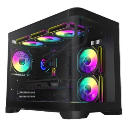 Корпус GameMax HYPE-M, Black, без БЖ, Micro Tower, Micro ATX / Mini-ITX, USB 3.0 / USB 2.0, макс. CPU - 157 мм / VGA - 400 мм, 3x120 мм ARGB, бічна та передня панель із загартованого скла