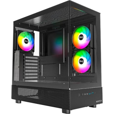 Корпус Montech XR, Black, Mid Tower, без БЖ, для ATX / Micro ATX / Mini ITX, Type-C / 2xUSB 3.0, макс. CPU - 175 мм / GPU - 420 мм, 3x120 мм ARGB, бічна та передня панель із загартованого скла