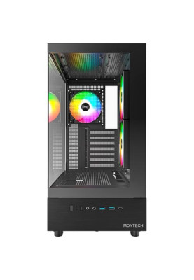 Корпус Montech XR, Black, Mid Tower, без БЖ, для ATX / Micro ATX / Mini ITX, Type-C / 2xUSB 3.0, макс. CPU - 175 мм / GPU - 420 мм, 3x120 мм ARGB, бічна та передня панель із загартованого скла