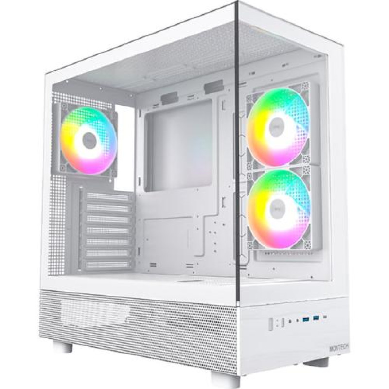 Корпус Montech XR, White, Mid Tower, без БЖ, для ATX / Micro ATX / Mini ITX, Type-C / 2xUSB 3.0, макс. CPU - 175 мм / GPU - 420 мм, 3x120 мм ARGB, бічна та передня панель із загартованого скла