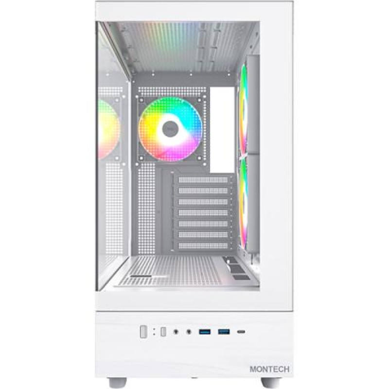 Корпус Montech XR, White, Mid Tower, без БЖ, для ATX / Micro ATX / Mini ITX, Type-C / 2xUSB 3.0, макс. CPU - 175 мм / GPU - 420 мм, 3x120 мм ARGB, бічна та передня панель із загартованого скла