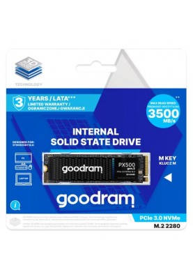 Твердотільний накопичувач SSD 1Tb, Goodram PX500 (Gen.3), PCI-E 3.0 x4, M.2 2280, 3D TLC, 3300/2700 МБ/с (SSDPR-PX500-01T-80-G3)