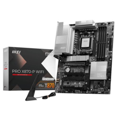 Материнська плата AM5 MSI PRO X870-P WIFI, X870, 4xDDR5, Int.Video (CPU), 4xSATA3, 3xM.2, 1xPCI-E 5.0 x16, 1xPCI-E 4.0 x16, 2xPCI-E 3.0 x16, ALC897, WiFi 7, Bluetooth 5.4, Realtek 8126 5G, HDMI/Type-C, ATX