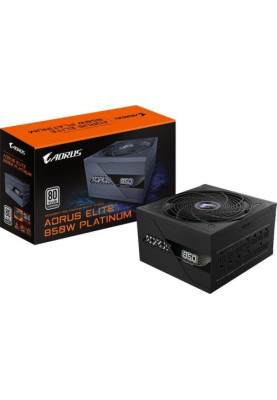 Блок живлення 850 Вт, Gigabyte AORUS ELITE P850W, Black, модульний, 80+ Platinum, 12 см FDB, 8xSATA / 4xMolex / 1x16-pin / 6x6+2-pin / 2x4+4-pin / 1x20+4-pin, захист OVP/OPP/SCP/UVP/OCP/OTP (GP-AE850PM PG5)