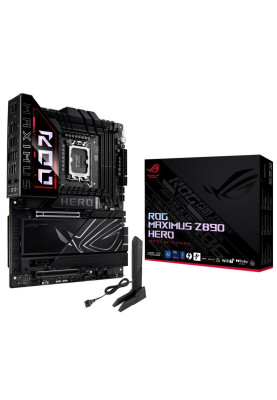 Материнська плата LGA1851, Asus ROG MAXIMUS Z890 HERO, Z890, 4xDDR5, 1xPCI-E 5.0 x16, 1xPCI-E 4.0 x16, 1xPCI-E 4.0 x1, 4xSATA3, 6xM.2, SlimSAS, ALC4082 + ESS ES9219, Intel 2.5Gb + Realtek 2.5Gb, WiFi 7, Bluetooth 5.4, HDMI/2xType-C, ATX