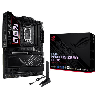 Материнська плата LGA1851, Asus ROG MAXIMUS Z890 HERO, Z890, 4xDDR5, 1xPCI-E 5.0 x16, 1xPCI-E 4.0 x16, 1xPCI-E 4.0 x1, 4xSATA3, 6xM.2, SlimSAS, ALC4082 + ESS ES9219, Intel 2.5Gb + Realtek 2.5Gb, WiFi 7, Bluetooth 5.4, HDMI/2xType-C, ATX