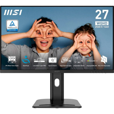 Монітор 27" MSI PRO MP273QP E2, Black, WLED, IPS, 2560x1440 (16:9), 4 мс, 100 Гц, 250 кд/м², 1300:1, 178°/178°, 2xHDMI/DP/3.5 мм -jack), VESA 75x75 мм