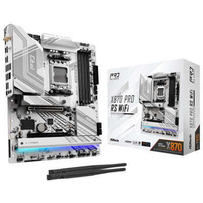 Материнська плата AM5 ASRock X870 Pro RS WiFi, X870, 4xDDR5, Int.Video (CPU), 4xSATA3, 3xM.2, 1xPCI-E 5.0x16, 1xPCI-E 4.0x16, ALC1220, Bluetooth 5.4, 2xUSB4/7xUSB3.2/9xUSB2.0, HDMI/2xType-C, ATX