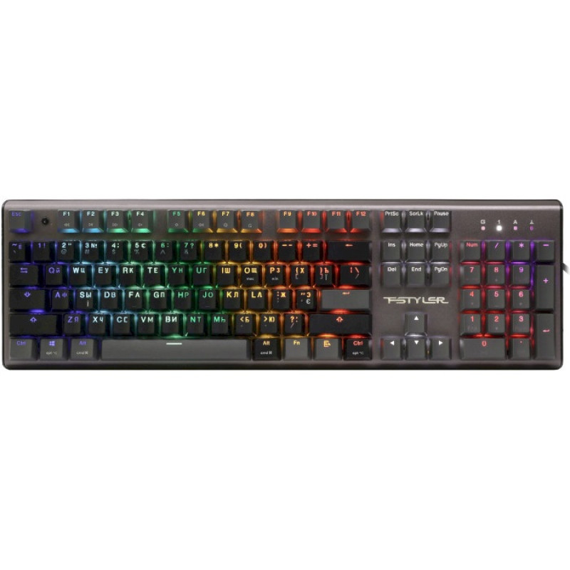 Клавіатура A4Tech FS100 Stone Black "Fstyler", Black/Grey, USB, 10 режимів підсвічування, 1.8 м, UA/RU/US