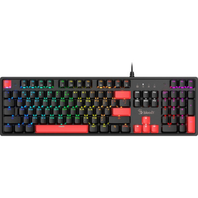 Клавіатура Bloody Fire Black S510R, Black/Red, USB, механічна, перемикачі BLMS, RGB підсвічування, 1.8 м, UA/RU/US ( Fire Black)