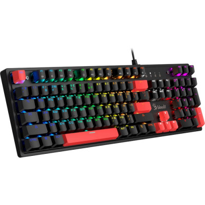 Клавіатура Bloody Fire Black S510R, Black/Red, USB, механічна, перемикачі BLMS, RGB підсвічування, 1.8 м, UA/RU/US ( Fire Black)