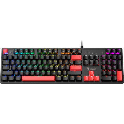 Клавіатура Bloody Fire Black S510R, Black/Red, USB, механічна, перемикачі BLMS, RGB підсвічування, 1.8 м, UA/RU/US ( Fire Black)