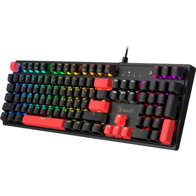 Клавіатура Bloody Fire Black S510R, Black/Red, USB, механічна, перемикачі BLMS, RGB підсвічування, 1.8 м, UA/RU/US ( Fire Black)