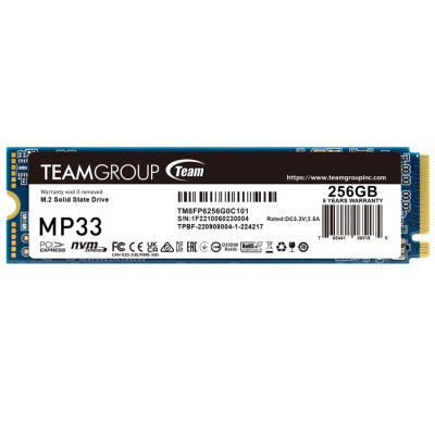 Твердотільний накопичувач SSD 256Gb, Team MP33, PCI-E 3.0 x4, M.2 2280, 3D TLC, 1600/1000 МБ/с (TM8FP6256G0C101)