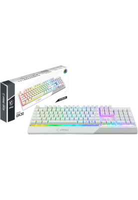 Клавіатура MSI VIGOR GK30, White, USB, механічні плунжерні перемикачі, 6-зонне повнокольорове підсвічування, водостійка конструкція, 1.8 м