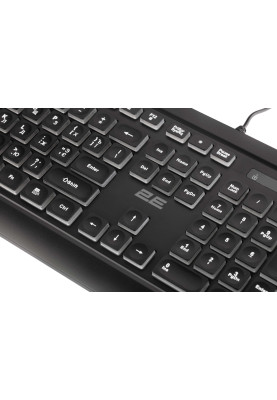 Клавіатура 2E KS120, Black, USB, біле підсвічування, 12 мультимедіа клавіш, 1.5 м, UA / EN (2E-KS120UB_UA)