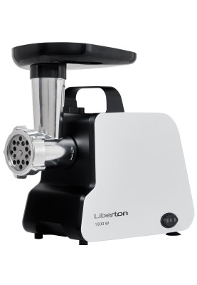 М'ясорубка Liberton LMG-18S01, White/Black, 1800W, продуктивність 1.2кг/хв, диски для подрібнення 3/5/7мм, насадка для ковбасок/«кеббе», металевий шнек, реверс, захист від перегріву