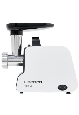 М'ясорубка Liberton LMG-18S01, White/Black, 1800W, продуктивність 1.2кг/хв, диски для подрібнення 3/5/7мм, насадка для ковбасок/«кеббе», металевий шнек, реверс, захист від перегріву