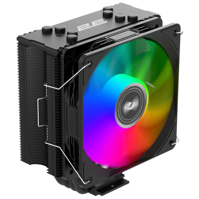 Кулер для процесора 2E Gaming Air Cool ACN120B ARGB, Black, алюміній, мідні теплові трубки, 1x120 мм ARGB, для Intel 1700/1366/1200/115x, AMD AM5/AM4, до 180 Вт (2E-ACN120B-ARGB)