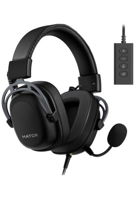 Навушники Hator Hypergang 2 USB 7.1 Titanium Edition, Black (HTA-945), Mini jack, USB Type-А, знімний мікрофон, чутливість навушників 110 дБ, довжина кабелю 1м + 2м USB