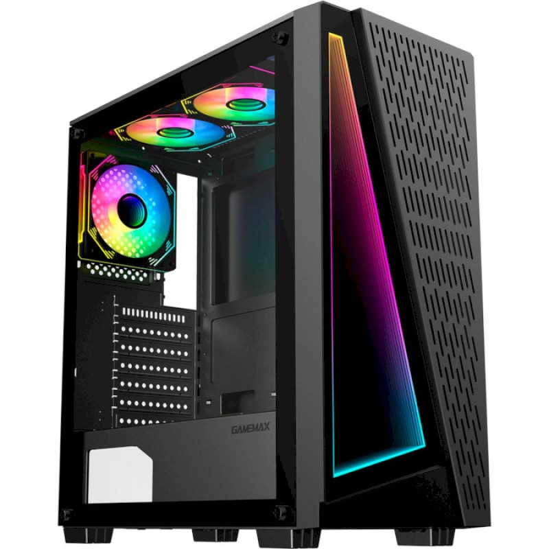 Корпус GameMax Prism, Black, без БЖ, Mid Tower, для ATX / MicroATX / Mini-ITX, 2xUSB 2.0 / 1xUSB 3.0, макс. CPU - 165 мм / VGA - 320 мм, 3x120 мм (PRISM)