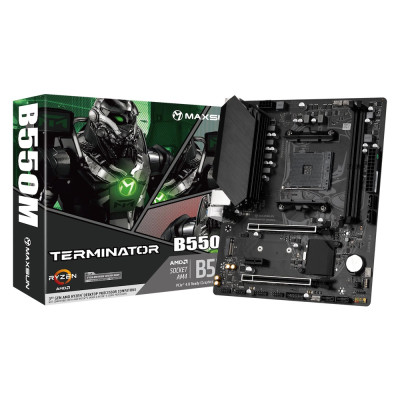 Мат.плата AM4 (B550) Maxsun Terminator B550M, B550, 2xDDR4, Int.Video(CPU), 4xSATA3, 1xM.2, PCI-E 16x 4.0, PCI-E 16x 3.0, PCI-E 1x 3.0, ALC897, RTL8111H, 2xUSB3.2/4xUSB2.0, VGA/HDMI, Micro ATX (MS-Terminator B550M)