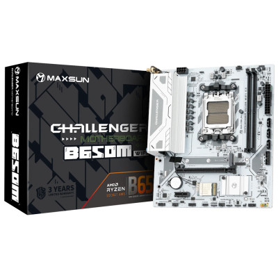Материнська плата AM5 Maxsun eSport B650M WIFI6 ICE, B650, 2xDDR5, Int.Video (CPU), 3xSATA3, 1xM.2, 1xPCI-E 4.0 x16, 1xPCI-E 3.0 x1, ALC897, RTL8111H, RTL8821CE, BT4.2, 4xUSB3.2/2xUSB2.0, DP/HDMI, Micro ATX