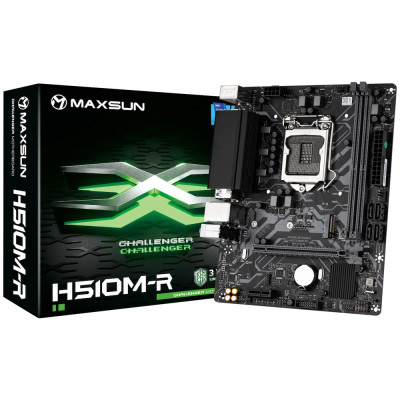 Мат.плата 1200 (H510) Maxsun Challenger H510M-R V2, H510, 2xDDR4, Int.Video(CPU), 4xSATA3, 1xPCI-E 16x 4.0, 1xPCI-E 1x, M.2 3.0, RTL8111H, 2xUSB3.2/2xUSB2.0, VGA/HDMI, MicroATX (MS-Challenger H510M-R V2)