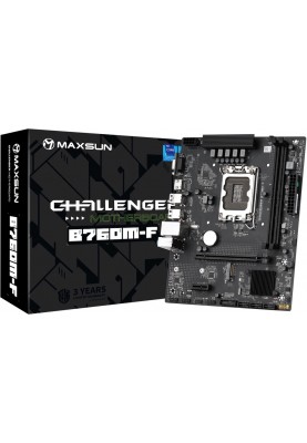 Мат.плата LGA1700, Maxsun Challenger B660M-F, B760, 2xDDR4, Int.Video(CPU), 3xSATA3, 1xPCI-E 16x 4.0, 1xPCI-E 1x, 1xM.2 4.0, GbE, 2xUSB3.2/4xUSB2.0, VGA/HDMI, MicroATX (MS-Challenger B660M-F)