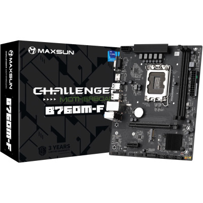 Мат.плата LGA1700, Maxsun Challenger B660M-F, B660, 2xDDR4, Int.Video(CPU), 3xSATA3, 1xPCI-E 16x 4.0, 1xPCI-E 1x, 1xM.2 4.0, GbE, 2xUSB3.2/4xUSB2.0, VGA/HDMI, MicroATX (MS-Challenger B660M-F)