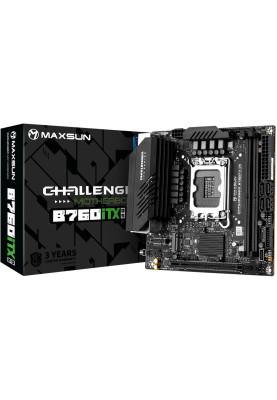 Мат.плата LGA1700, Maxsun Terminator B760ITX D5, B760, 2xDDR5, Int.Video(CPU), 4xSATA3, 1xPCI-E 16x 5.0, 2xM.2 4.0, Dual LAN 2.5G+1G, ALC897, 4xUSB3.2/4xUSB2.0, 2xDP/2xHDMI, Mini-ITX (MS-Challenger B760ITX D5)