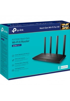 Роутер TP-LINK Archer AX17, Wi-Fi 6 802.11ax, до 1501 Mb/s, 2.4/5GHz, 3 LAN 10/100/1000 Mb/s, RJ45 10/100/1000Mb/s (GE), 4 зовнішні антени