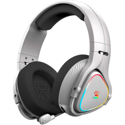 Навушники A4Tech Bloody MR710 (Grey), Bluetooth, 2.4 ГГц, Mini jack, підсвічування RGB, висувний мікрофон, чутливість навушників 105 дБ, довжина кабелю 1,5 м, радіус дії до 12 м, час роботи до 65 год