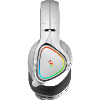 Навушники A4Tech Bloody MR710 (Grey), Bluetooth, 2.4 ГГц, Mini jack, підсвічування RGB, висувний мікрофон, чутливість навушників 105 дБ, довжина кабелю 1,5 м, радіус дії до 12 м, час роботи до 65 год