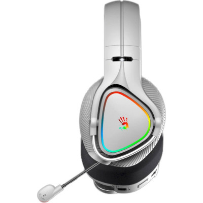 Навушники A4Tech Bloody MR710 (Grey), Bluetooth, 2.4 ГГц, Mini jack, підсвічування RGB, висувний мікрофон, чутливість навушників 105 дБ, довжина кабелю 1,5 м, радіус дії до 12 м, час роботи до 65 год