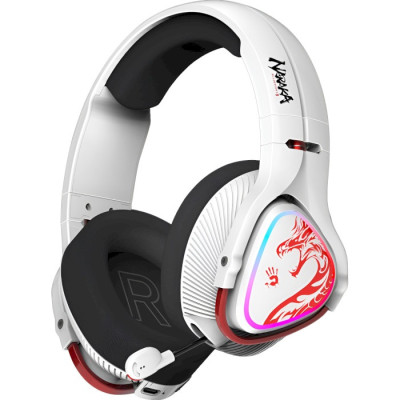 Навушники A4Tech Bloody MR720 (Naraka), White/Black, Bluetooth, 2.4 ГГц, Mini jack, підсвічування RGB, висувний мікрофон, чутливість навушників 105 дБ, довжина кабелю 1,5 м, радіус дії до 12 м, час роботи до 65 год