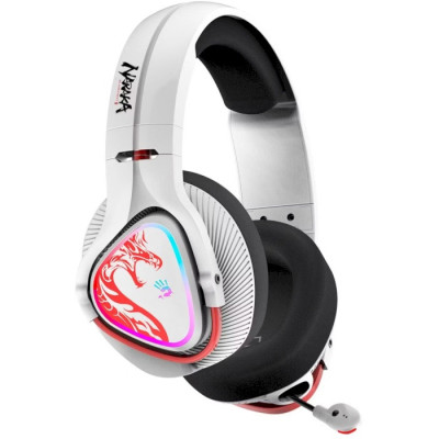 Навушники A4Tech Bloody MR720 (Naraka), White/Black, Bluetooth, 2.4 ГГц, Mini jack, підсвічування RGB, висувний мікрофон, чутливість навушників 105 дБ, довжина кабелю 1,5 м, радіус дії до 12 м, час роботи до 65 год